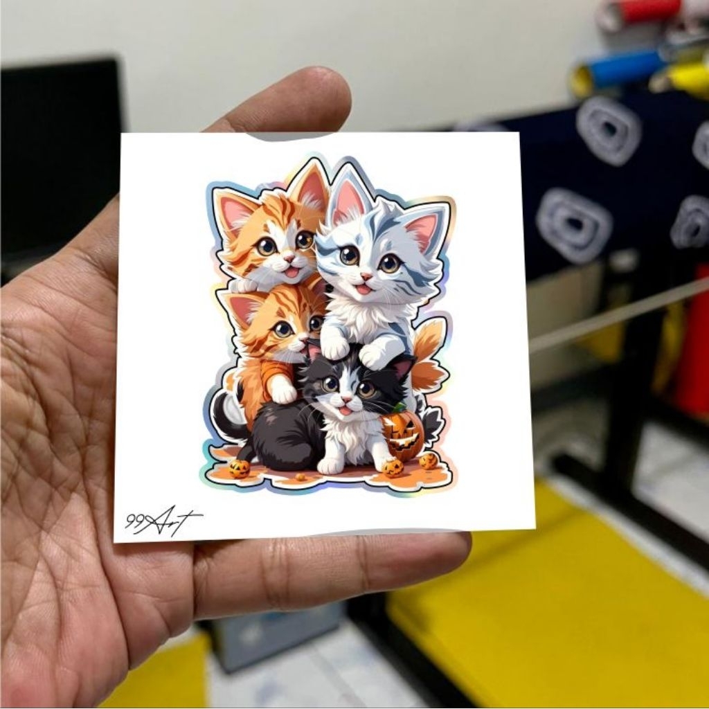 

A10, stiker kucing bersama kebersamaan, kucing, stiker reflektive nyala dan hologram