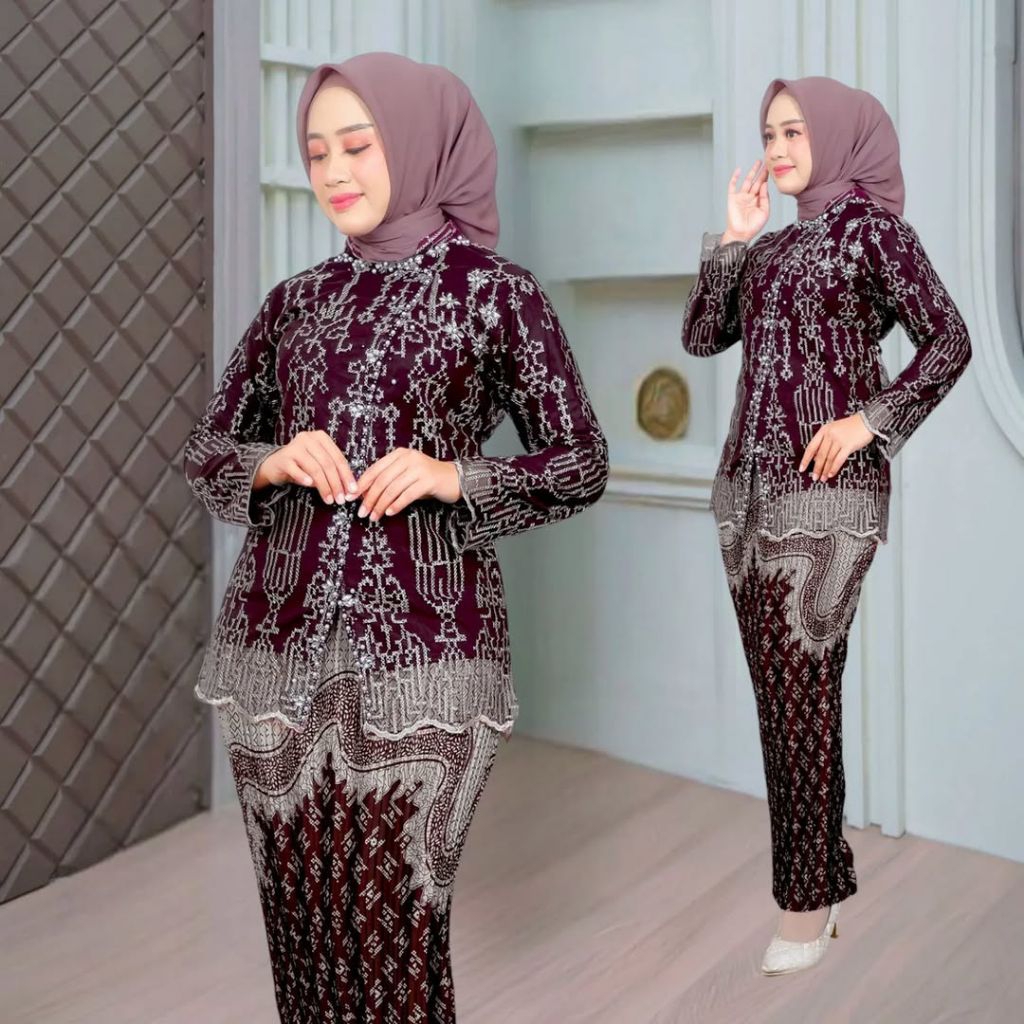 KEBAYA MODERN AESTHETIC - Setelan Kebaya Sarita Berbahan Tile Sapto Lengkap Dengan Furing Dihiasi Pa