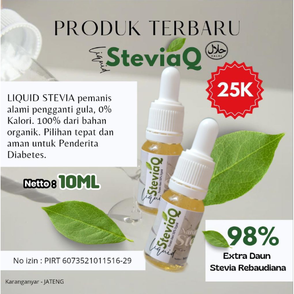

Natural STEVIA 10ml Pemanis Alami Pengganti gula 0% Kalori, 100% Bahan Organik