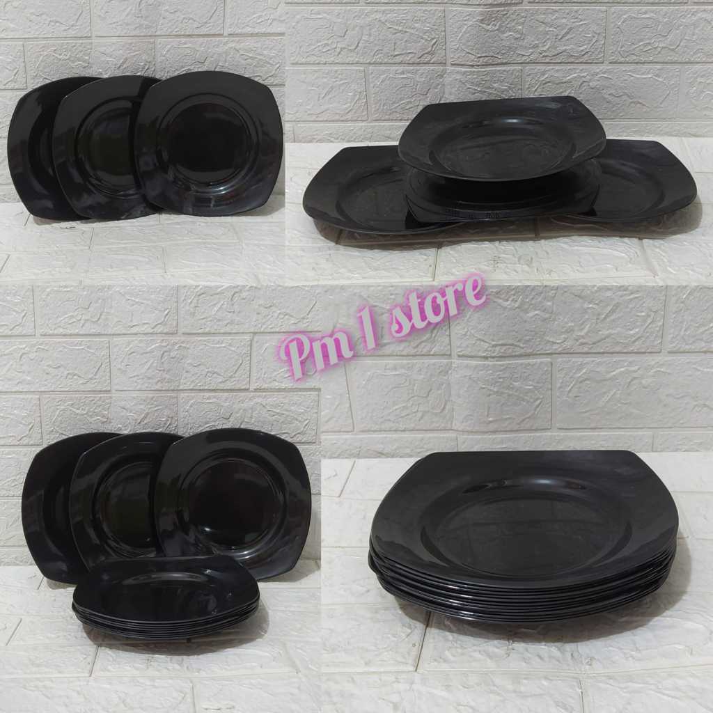 6 PCS PIRING MAKAN PLASTIK KOTAK / piring MAKAN WARNA HITAM