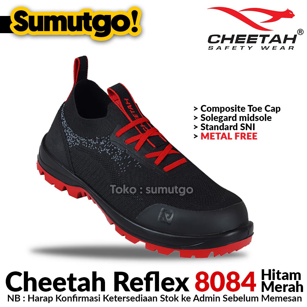 Sepatu Safety CHEETAH REFLEX 8084 Merah Bold Red / Sepatu Kerja Proyek Metal Free Composite Toe Cap 