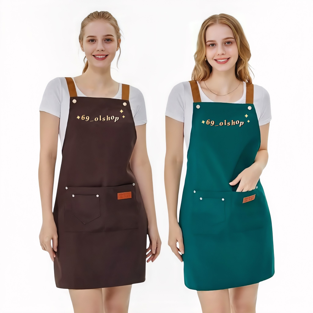 Apron Bahan DRILL Apron Masak Celemek Dapur Apron Korean Style Pria Wanita Apron Barista Apron Barbe