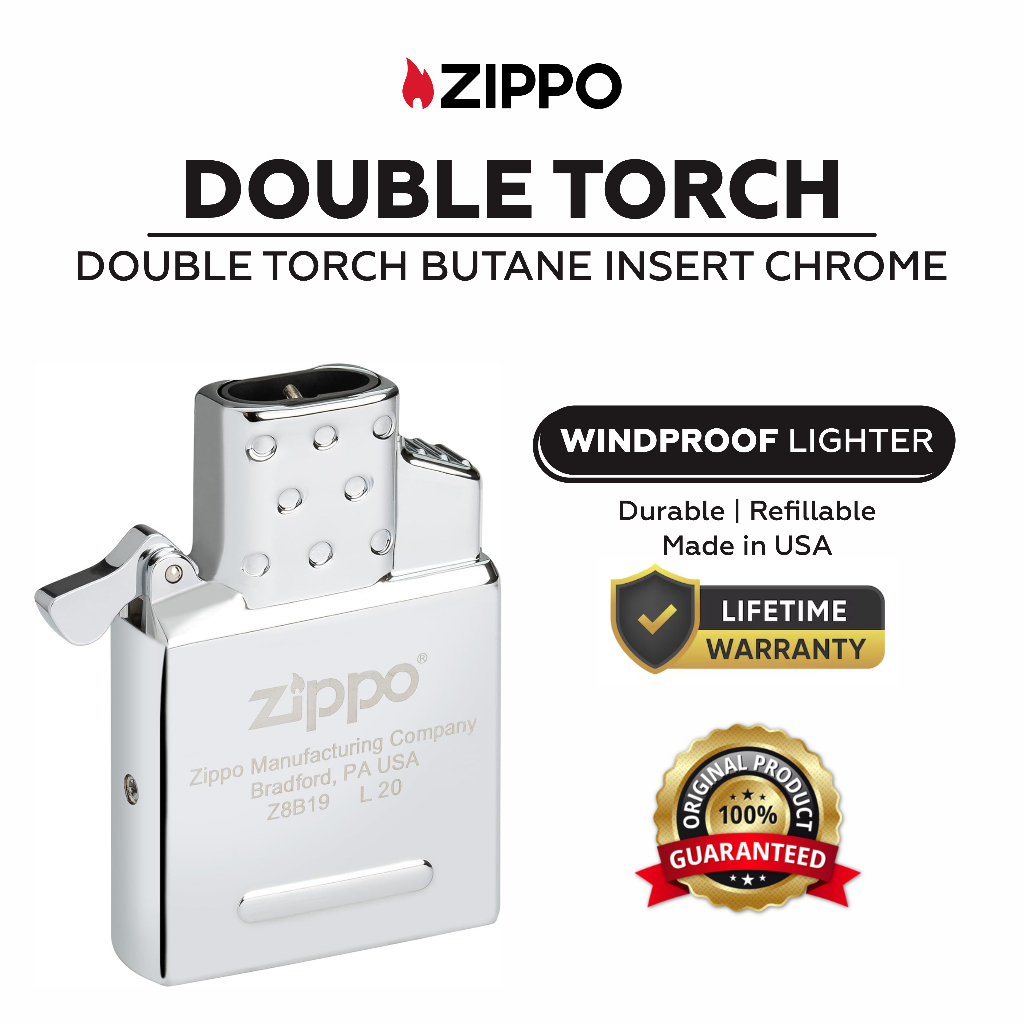Zippo Double Torch Butane Lighter Insert High Polish Chrome Original USA