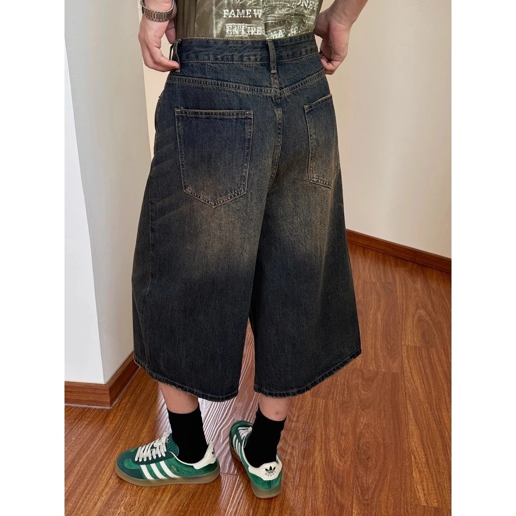 Celana Jeans Pria Oversize 7/8  Jorts UNISEX Baggy Denim Dewasa Cowok 3/4 Terbaru Retro Pants