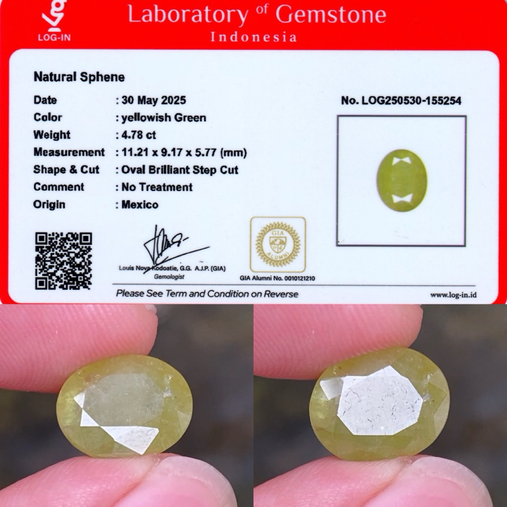 4,78 cts Natural yellowish Green Sphene origin Mexico No Treatment Memo LOGIN