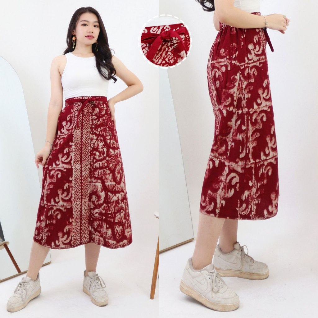 Rok Span Batik Cap Handmade Merah Hitam Bahan Katun Premium Rok Batik Kemerdekaan Rok Span Kondangan