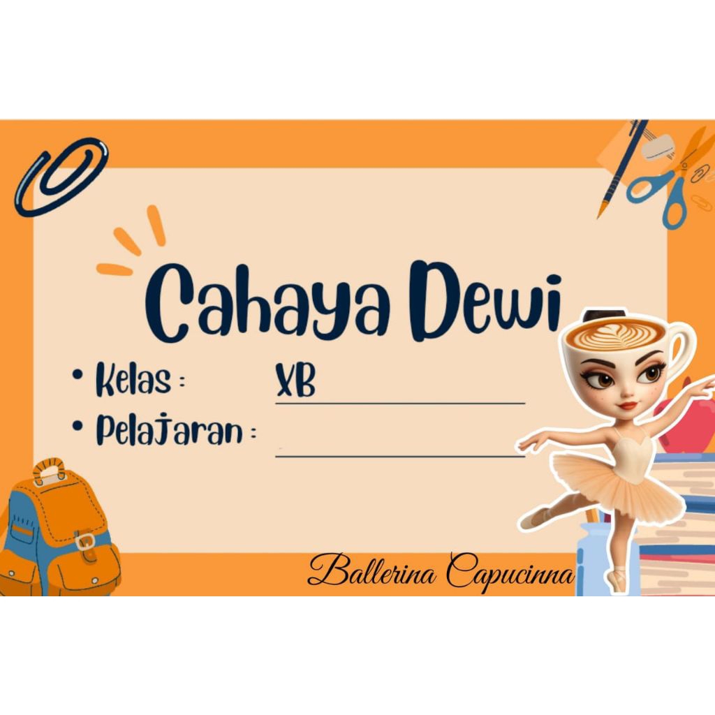 

(ISI 50 PCS) SUDAH ADA LEM STICKER LABEL BUKU SEKOLAH CUSTOM NAMA & FOTO MOTIF BALLERINA CAPUCINNA
