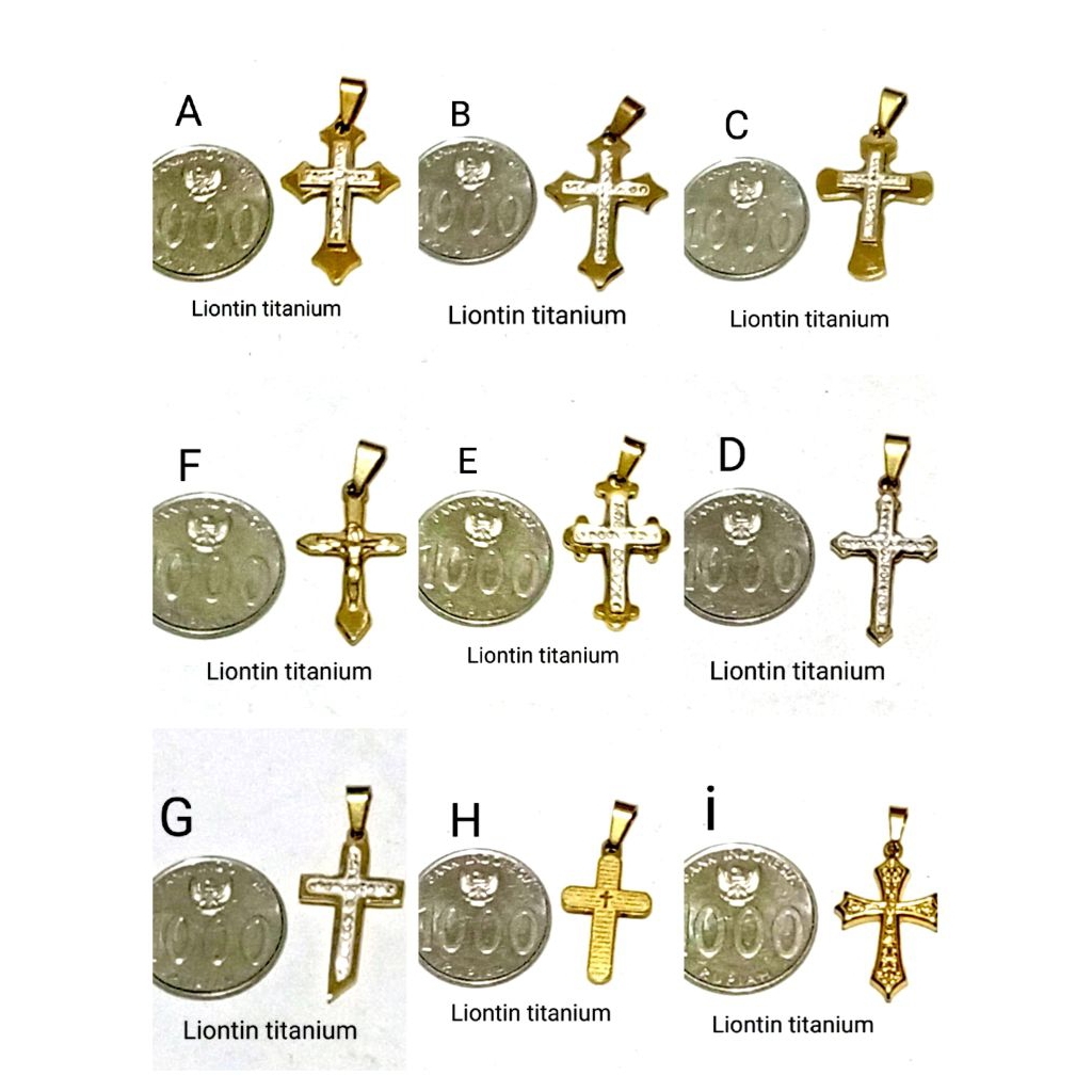RL375. Liontin salib titanium untuk bandul kalung. wanita lapis emas terlaris