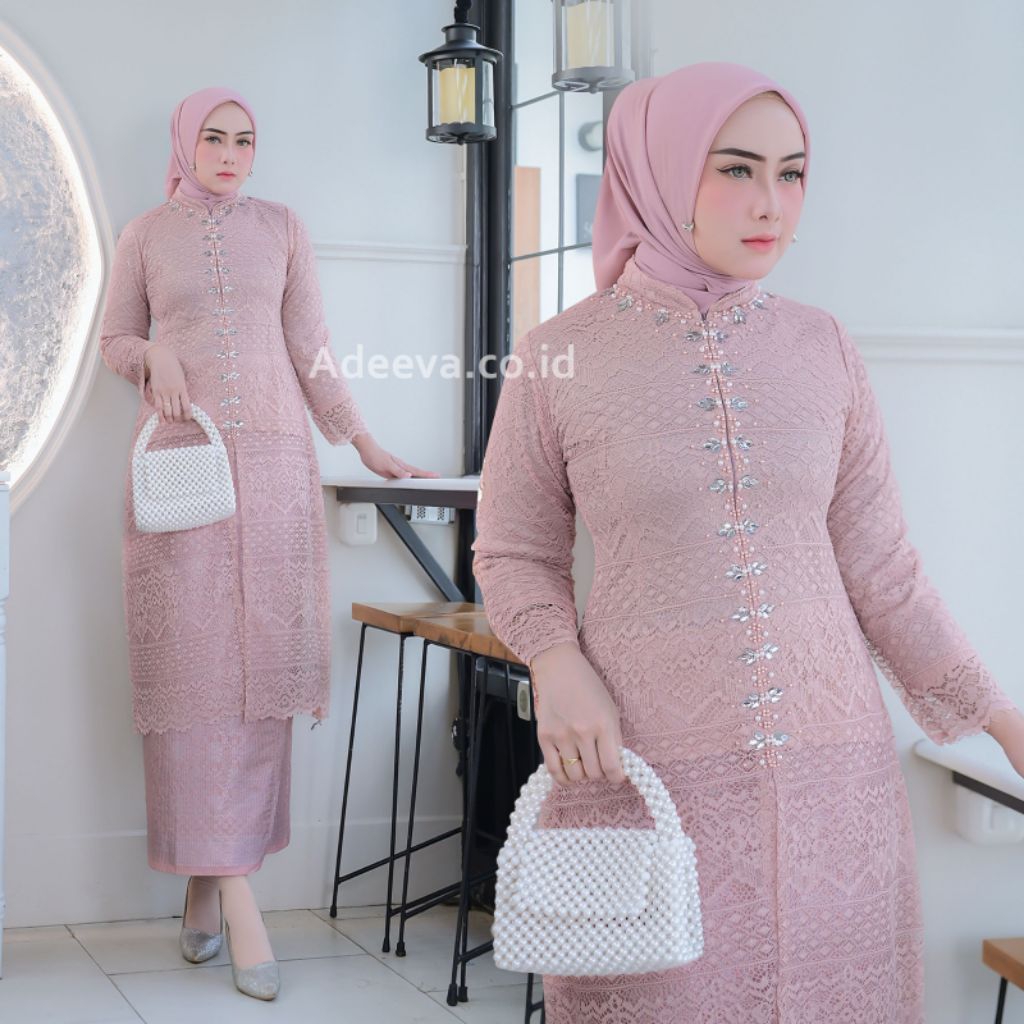 abaya brukat payet elegan dengan resleting depan brukat kebaya tunik