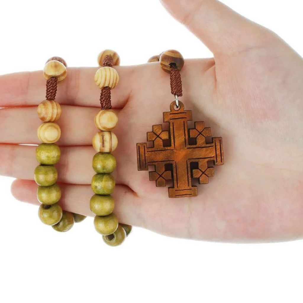 Kalung Retro Kasual Desain Salib Rosario Yerusalem / Jerusalem Rosary Cross Untuk Unisex