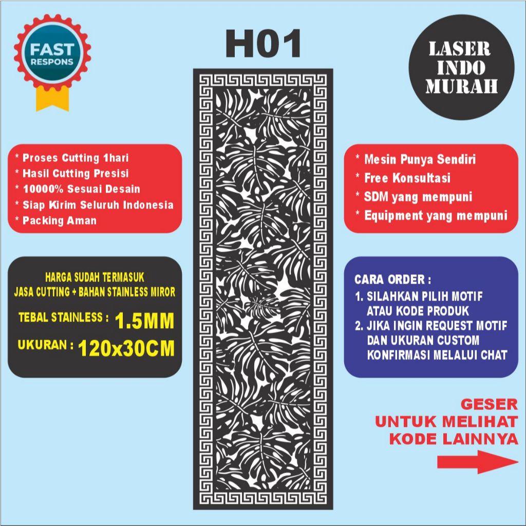 Laser Cutting Stainless 1.5mm | Pagar Plat Laser Cutting | Ornamen Pagar Laser Cutting