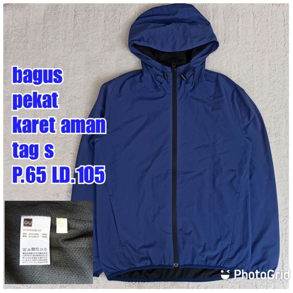 jaket gunung outdoor windbreaker gu general uniqlo biru