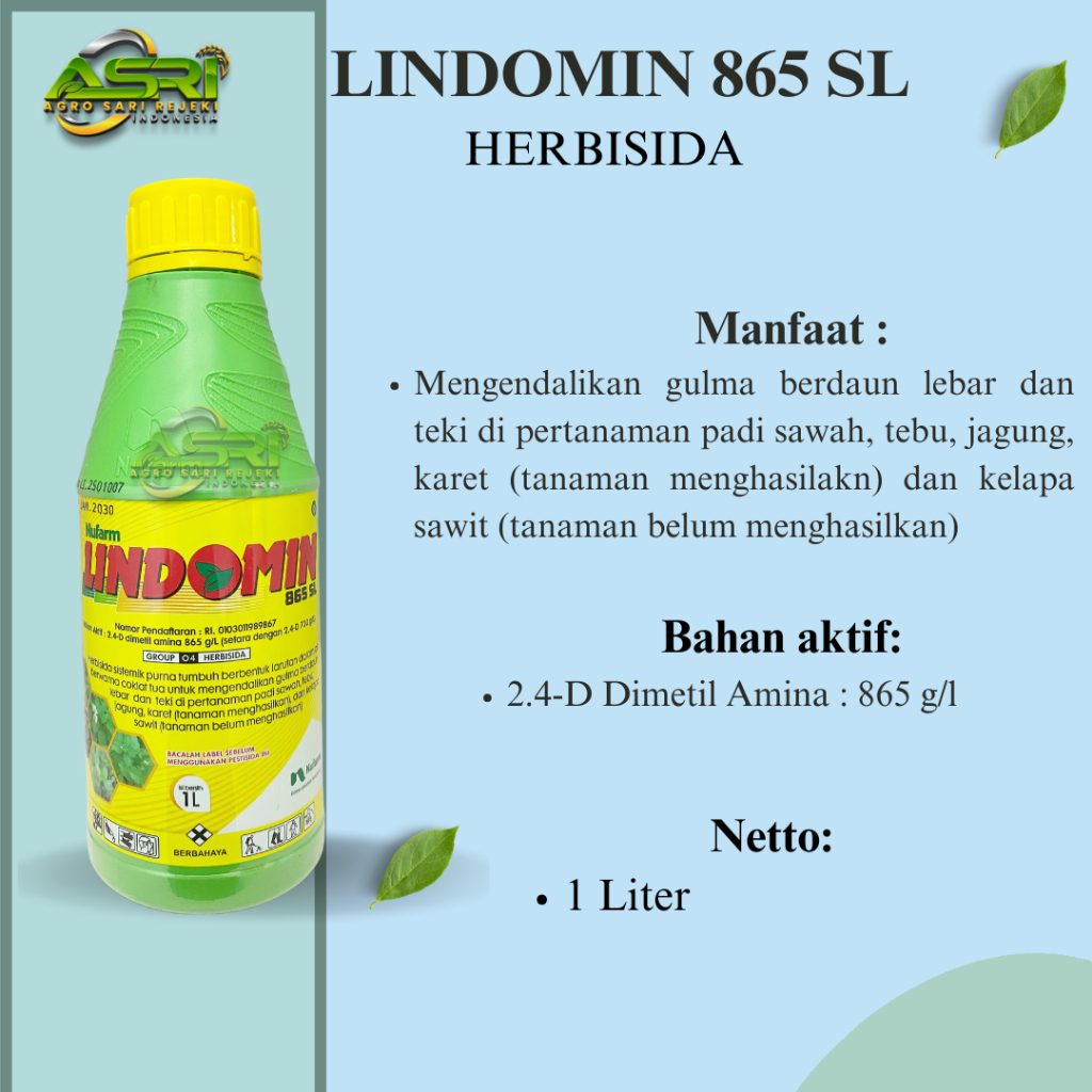 LINDOMIN 865SL 1Liter HERBISIDA daun sempit dan lebar
