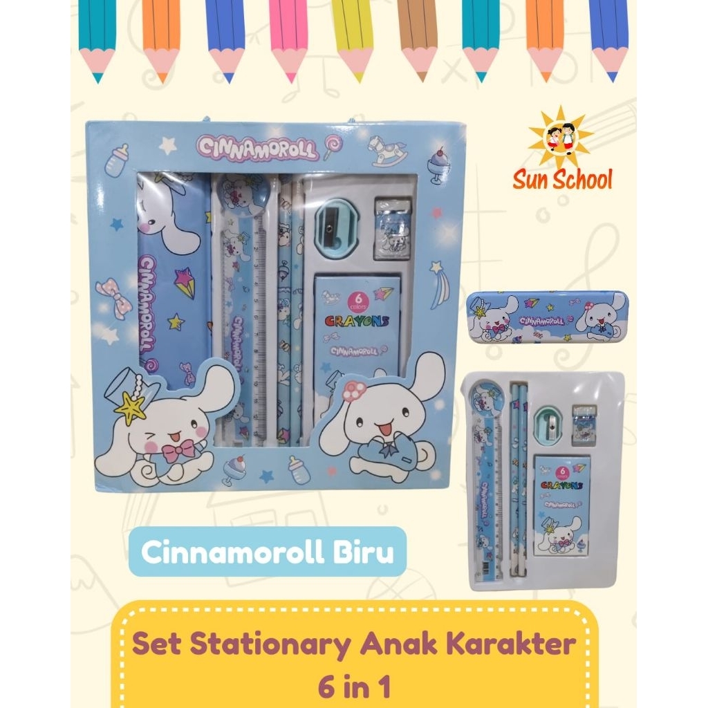 

Set Alat Tulis Anak 6 in 1 Karakter Stationary labubu cinnamoroll kuromi / Alat tulis Sekolah Anak SD