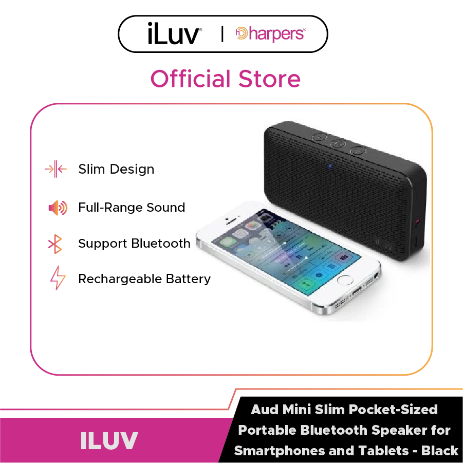 ILUV Aud Mini Slim Pocket-Sized Portable Bluetooth Speaker for Smartphones and Tablets