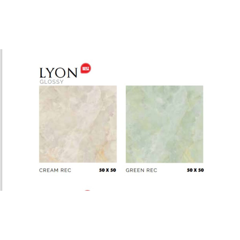 KERAMIK MWRK PLATINUM TIPE LYON CREAM GREEN UKURAN 50X50 RECTIFIED CUTTING WARNA CREAM DAN HIJAU PER