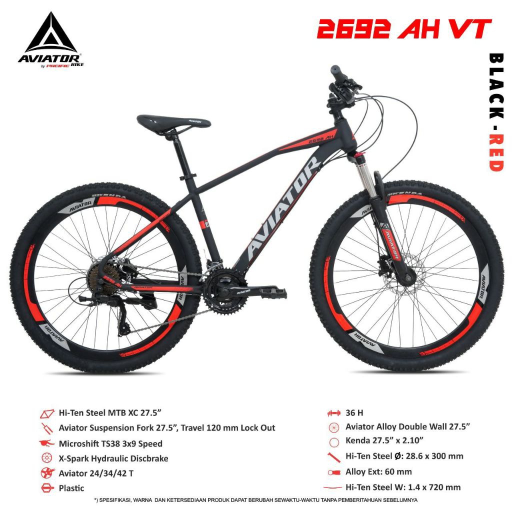 SEPEDA GUNUNG  MTB 27.5 INCH AVIATOR AT 2692 AM FL / 2692 AH VT VELG TINGGI FORK LOCK BY PACIFIC ASL