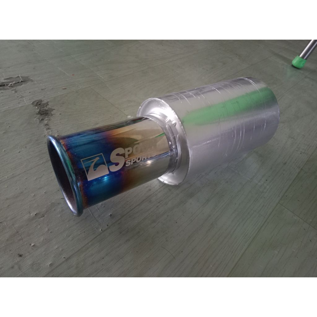 knalpot mobil racing spoons galvanis ujung half blue stenlis gahar kering untuk carry, avanza, xenia