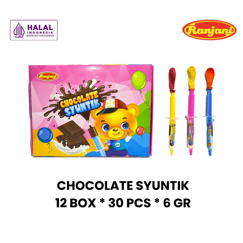 

Permen Coklat Ranjani Chocolate Syuntik box isi 30 pcs