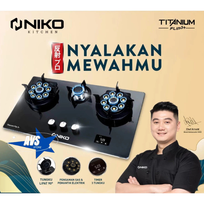 NIKO KOMPOR GAS 3 TUNGKU TITANIUM FLIP 3+