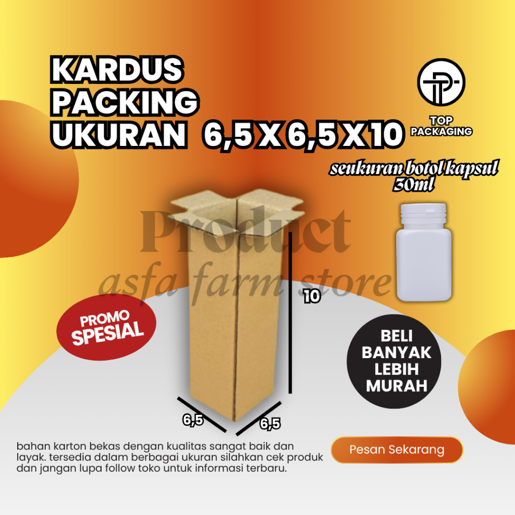 

Kardus Packing Box Ukuran 6,5x6,5x10 Seukuran Botol Kapsul 3oml