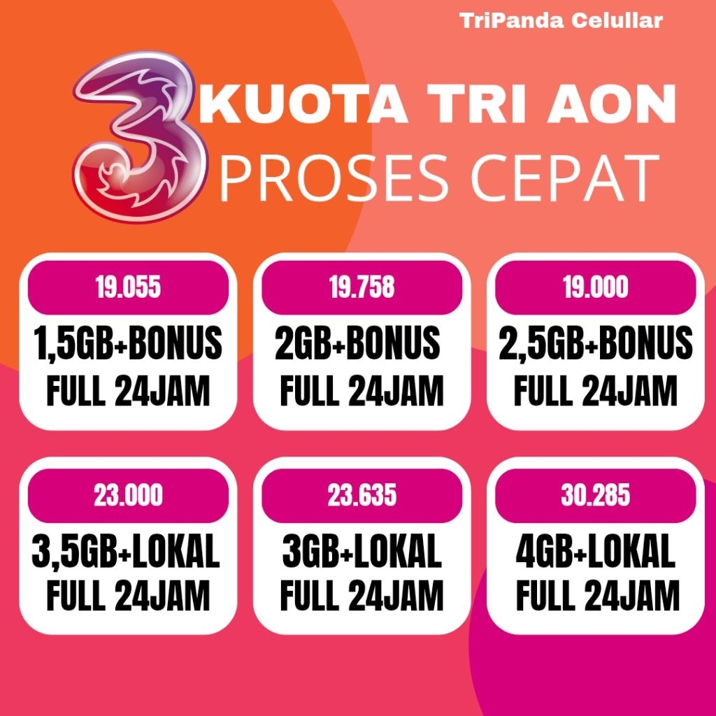 KUOTA TRI AON TERMURAH 24JAM 42GB 30GB