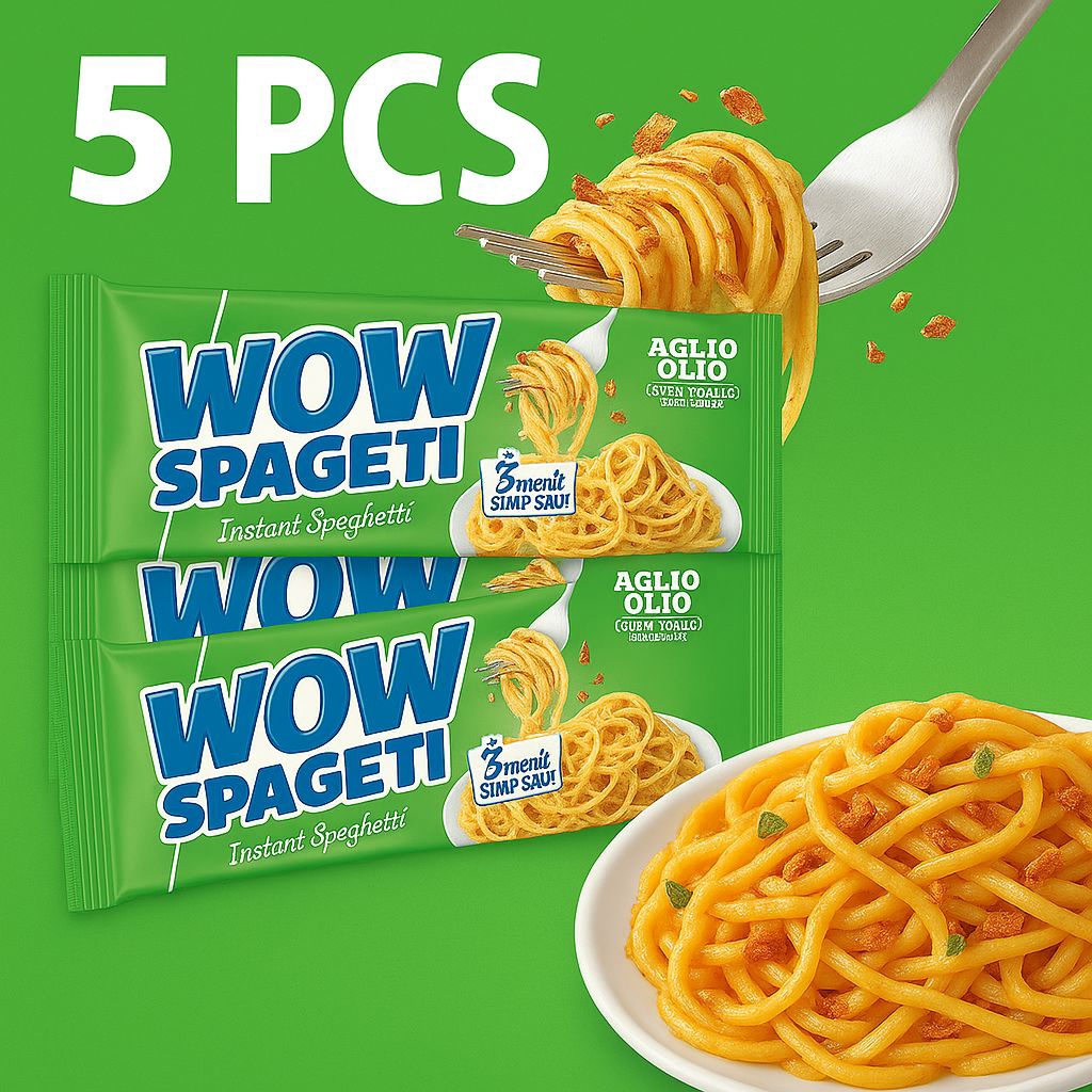 

WOW Spageti Aglio Olio 5pcs – Spaghetti Instan Pedas Gurih, Siap Santap 3 Menit!
