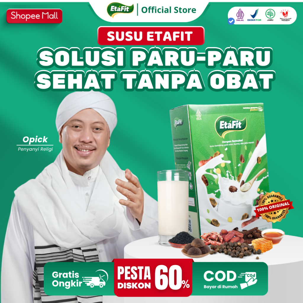 

ETAFIT - Solusi Paru Paru dan Nafas Sehat - Susu Kambing Etawa Asli 100% Murni Original - 1 BOX