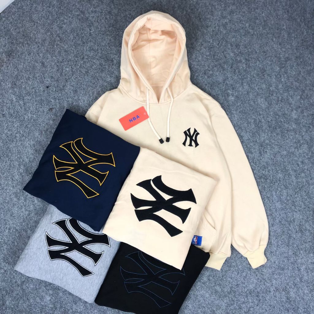 READY SWEATER HOODIE NY MLB CREAM BORDIR BATIK FULLTAG & LEBEL PREMIUM ( BESTSELLER VARIAN)