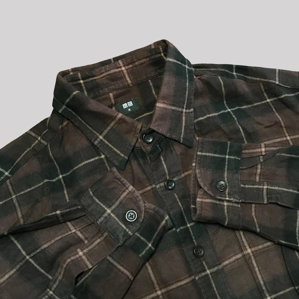 Kemeja Flannel Uniqlo Coklat - M (7)