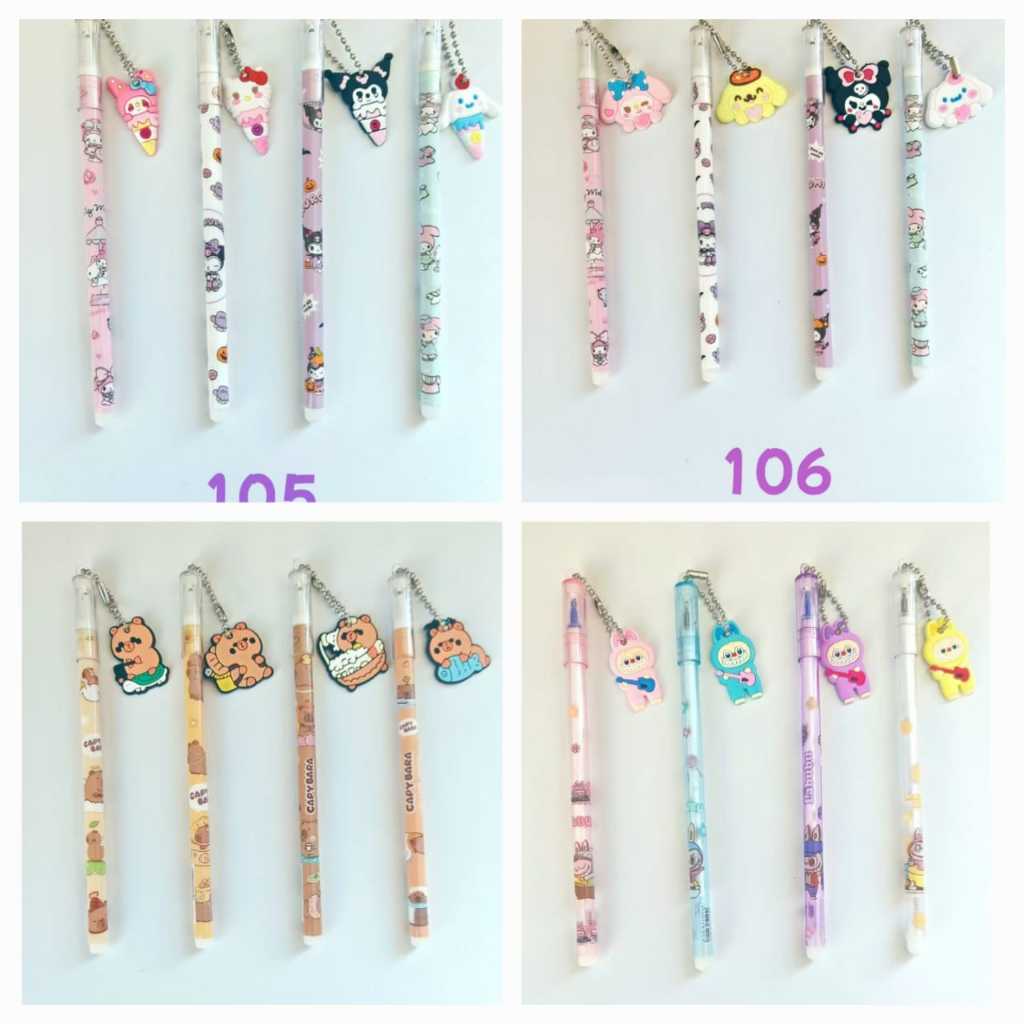 

[1 Lusin / 12 Pcs] Pulpen Bolpen Gel Pen Pena Gantungan Boneka Labubu Sanrio Capybara Kapibara