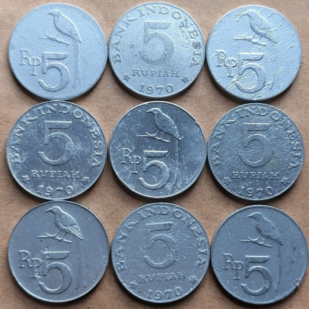 VF Cuci Rp 5 Rupiah Tahun 1970 Burung Srigunting Uang Koin Kuno logam Indonesia