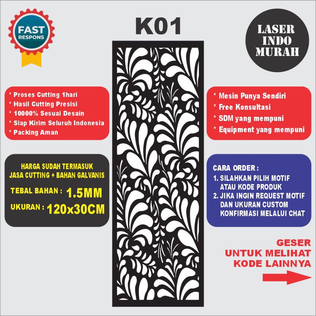 Laser Cutting Plat Galvanis 1.5mm | Pagar Plat Laser Cutting | Ornamen Plat Laser Cutting