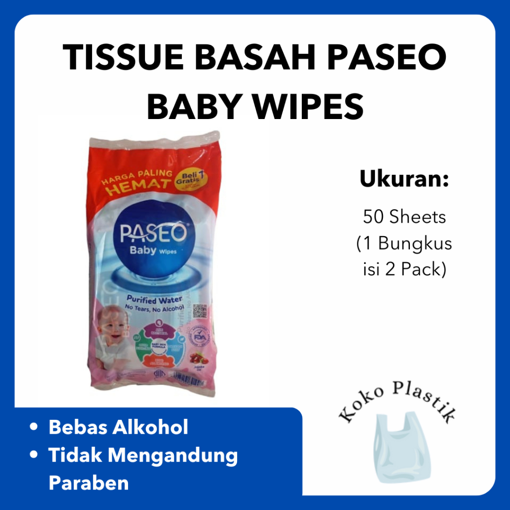 Tisu Basah | Tisu Basah Paseo | Tisu Basah Paseo Baby Wipes | 2 x 50 Sheets