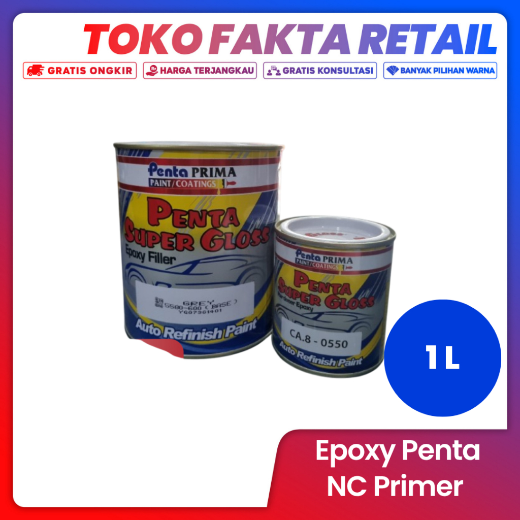 Penta Super Gloss Epoxy Filler Primer Grey + Hardener 1 L Cat Dasar Penta Cepat Kering Epoksi Poksi 