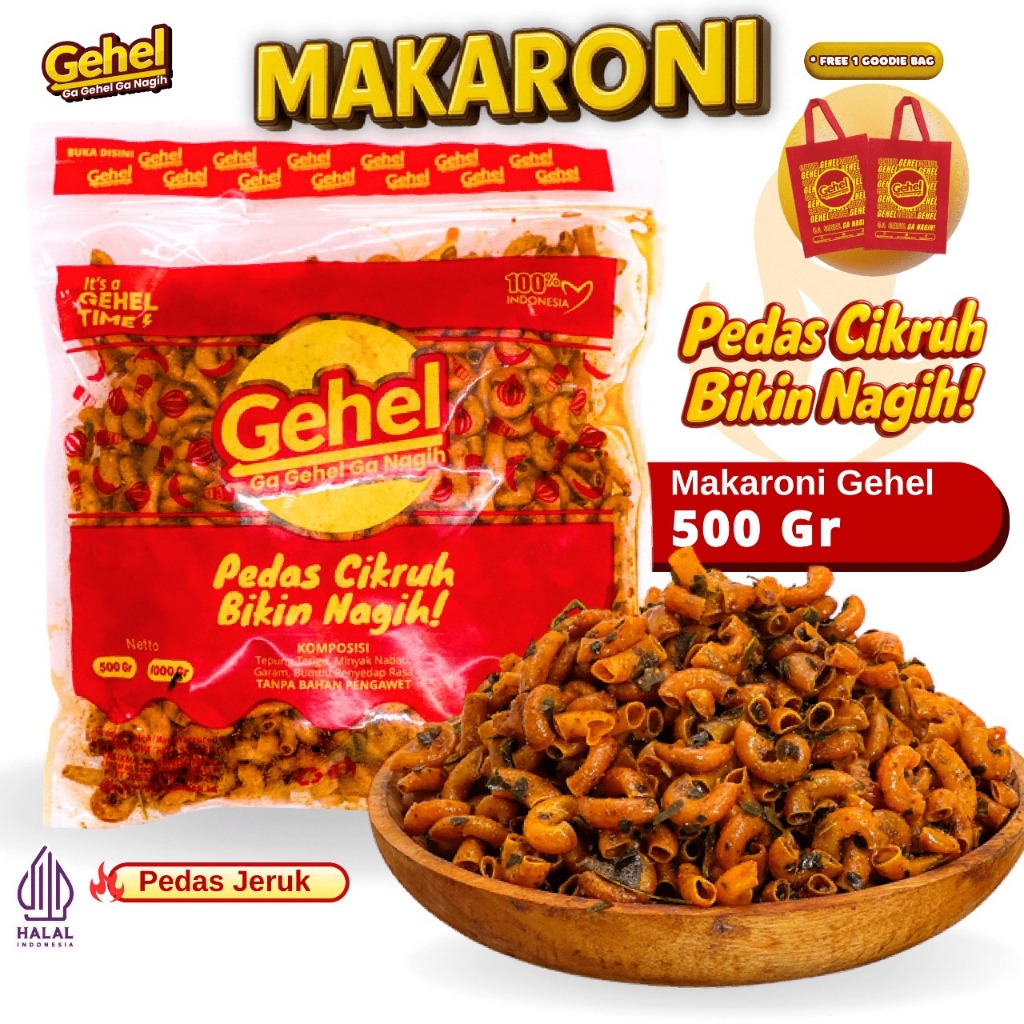 

(FREE 1 Tas) GEHEL MAKARONI PEDAS CIKRUH BIKIN NAGIH 500gr - Pedas Jeruk Food Instant Pedas