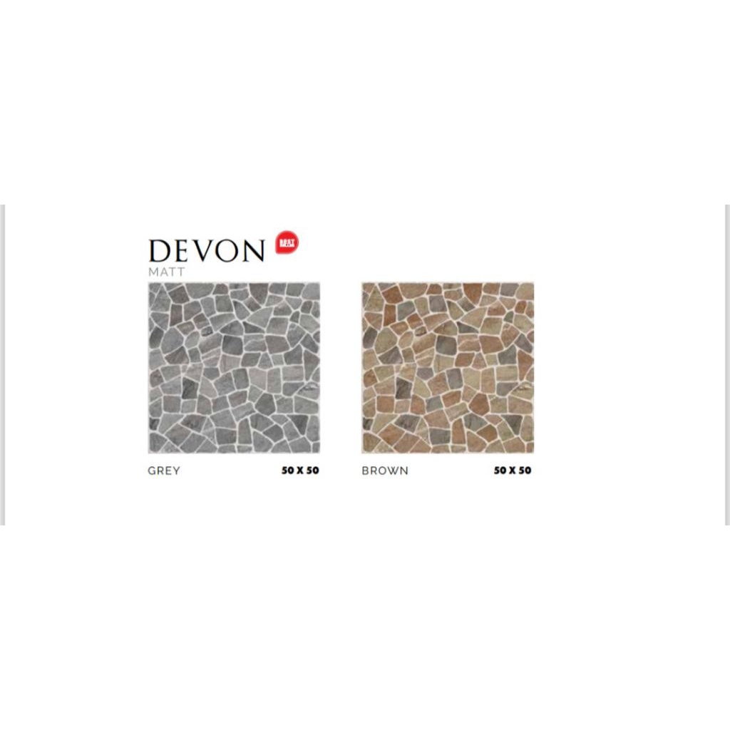 KERAMIK MERK PLATINUM TIPE DEVON GREY BROWN UKURAN 50X50 WARNA ABU DAN COKLAT MOTIF CORAK BATU PERMU