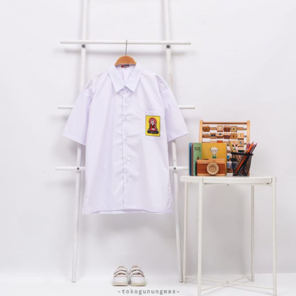 Baju seragam sekolah SMP laki dan perempuan Lengan Pendek Logo osis merk mampank