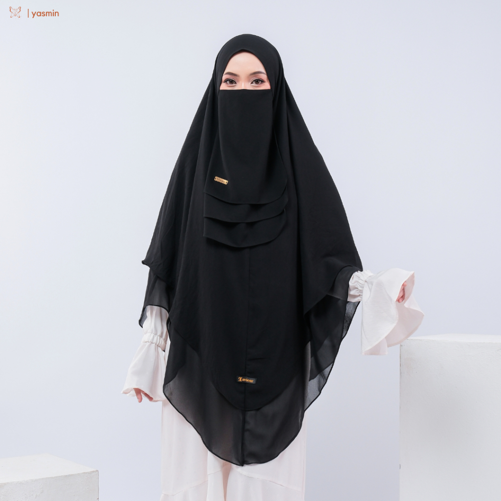 Xavieer - Yasmin Khimar Instant Bergo Panjang Syari Umrah Haji Hitam Cadar