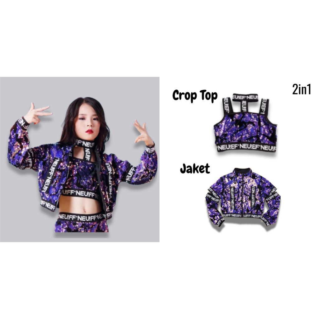 REALDAILY Crop Top Korean Style Jaket Dance Kpop 2in1 Untuk Anak Perempuan