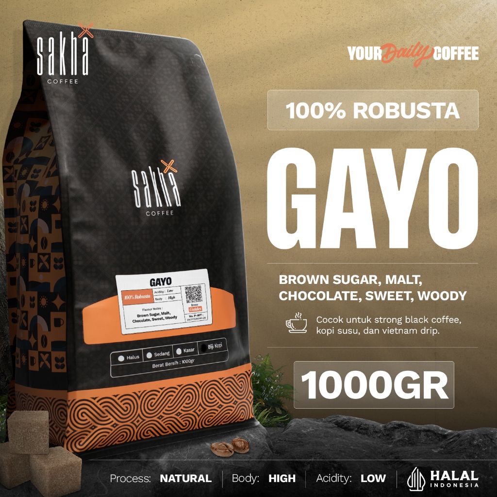 

Biji Kopi Bubuk Fine Robusta Gayo Aceh Coffee Beans Sakha Roastery 1Kg