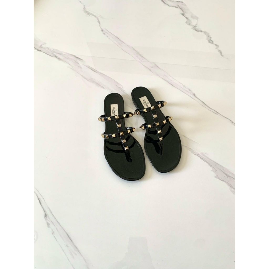 Valentino Sandal / Slides Women Thong T Strap Jelly Black GHW