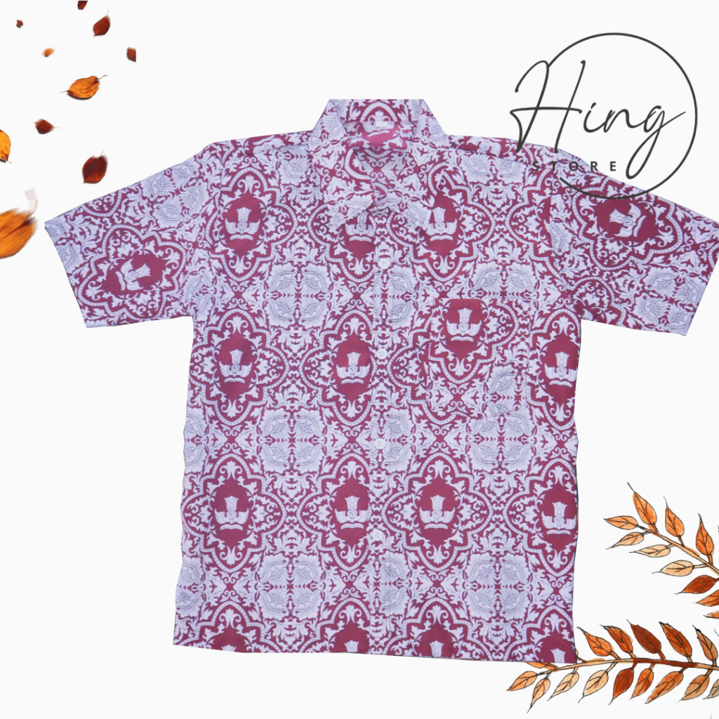 Baju Batik Bunga Bangsa Merah Seragam Anak Sekolah SD Lengan Pedek
