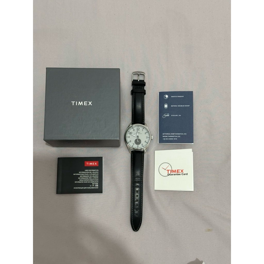 Preloved Jam Tangan Timex Waterbury Traditional TW2R88900 Indiglo Grey Dial Black Leather Strap Orig