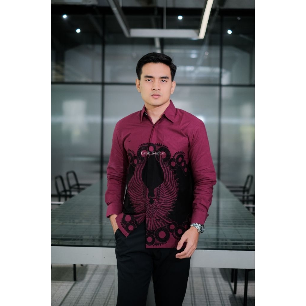 Baju Batik Pria Reguler LENGAN PANJANG Motif GARUDA kain Katun Lapisan Furing Baju Kantor Baju Pesta
