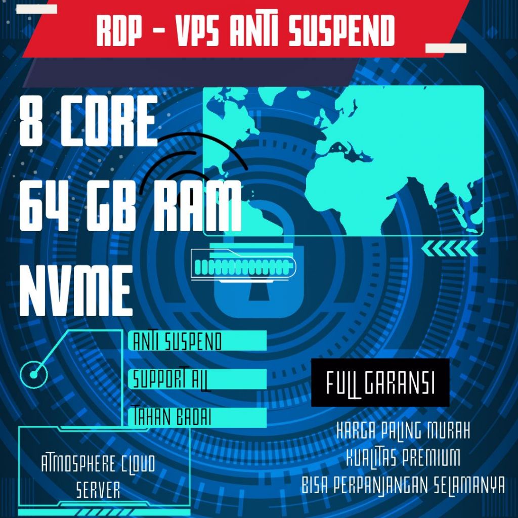RDP / VPS Ram 64GB 8 Core / 8 Vcpu Ram 64 GB Bulanan Mingguan Harian Murah Windows / Linux Full Admi