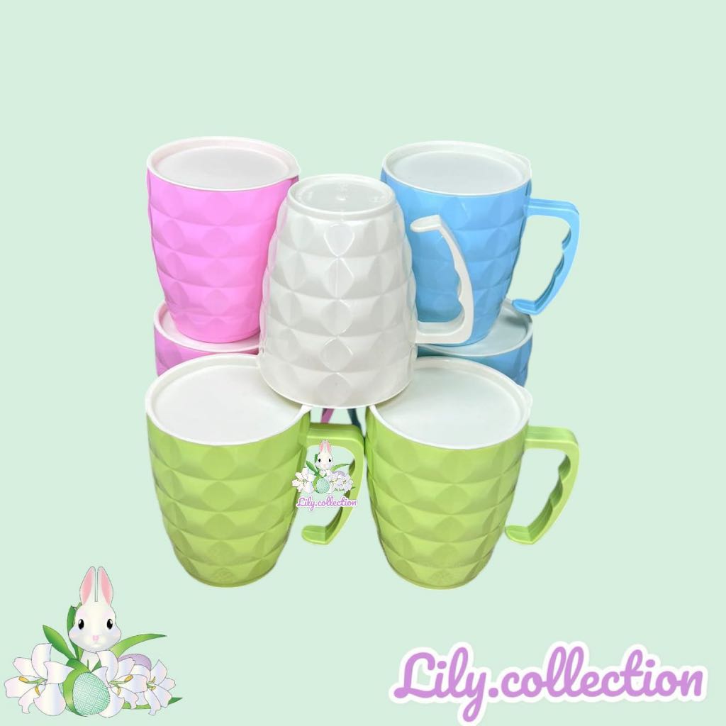 LILYCOLLECTION MUG PLASTIK 500ML WARNA PASTEL / GELAS PLASTIK FOODGRADE DENGAN TUTUP DAN HANDLE