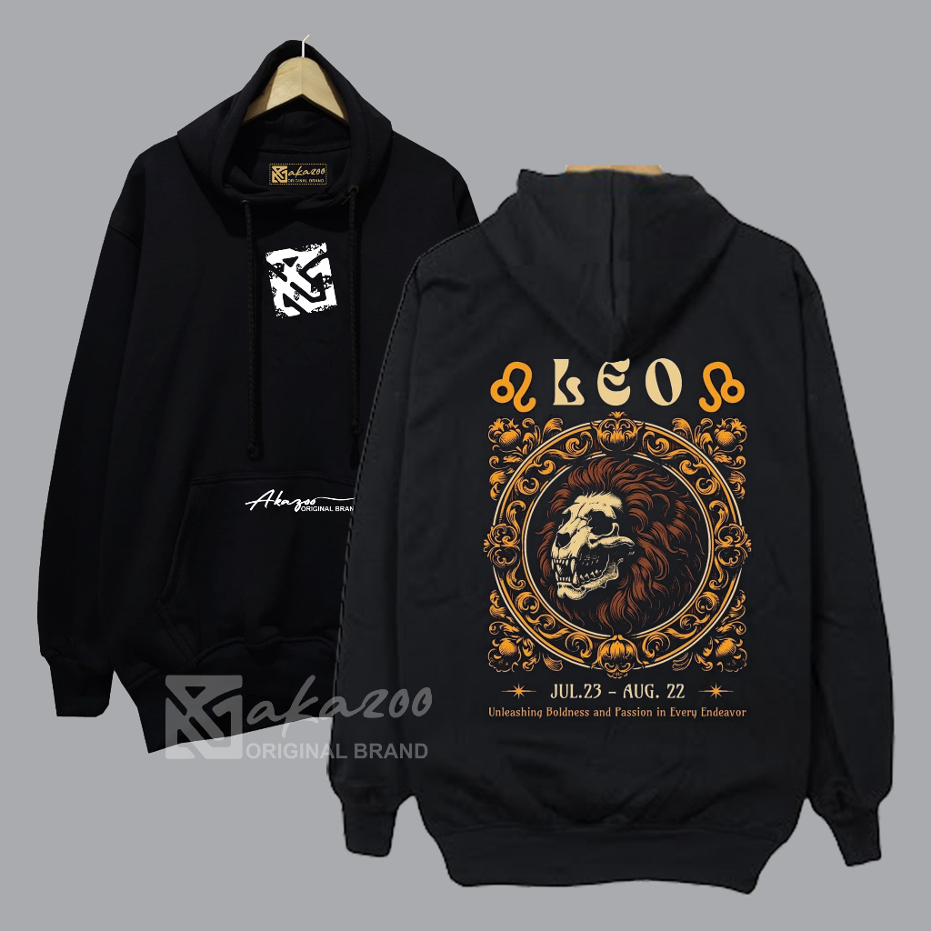 hoodie korean style pria casual outfit wanita kekinian akazoo SB DPN BLKANG LEO sablon saku putih