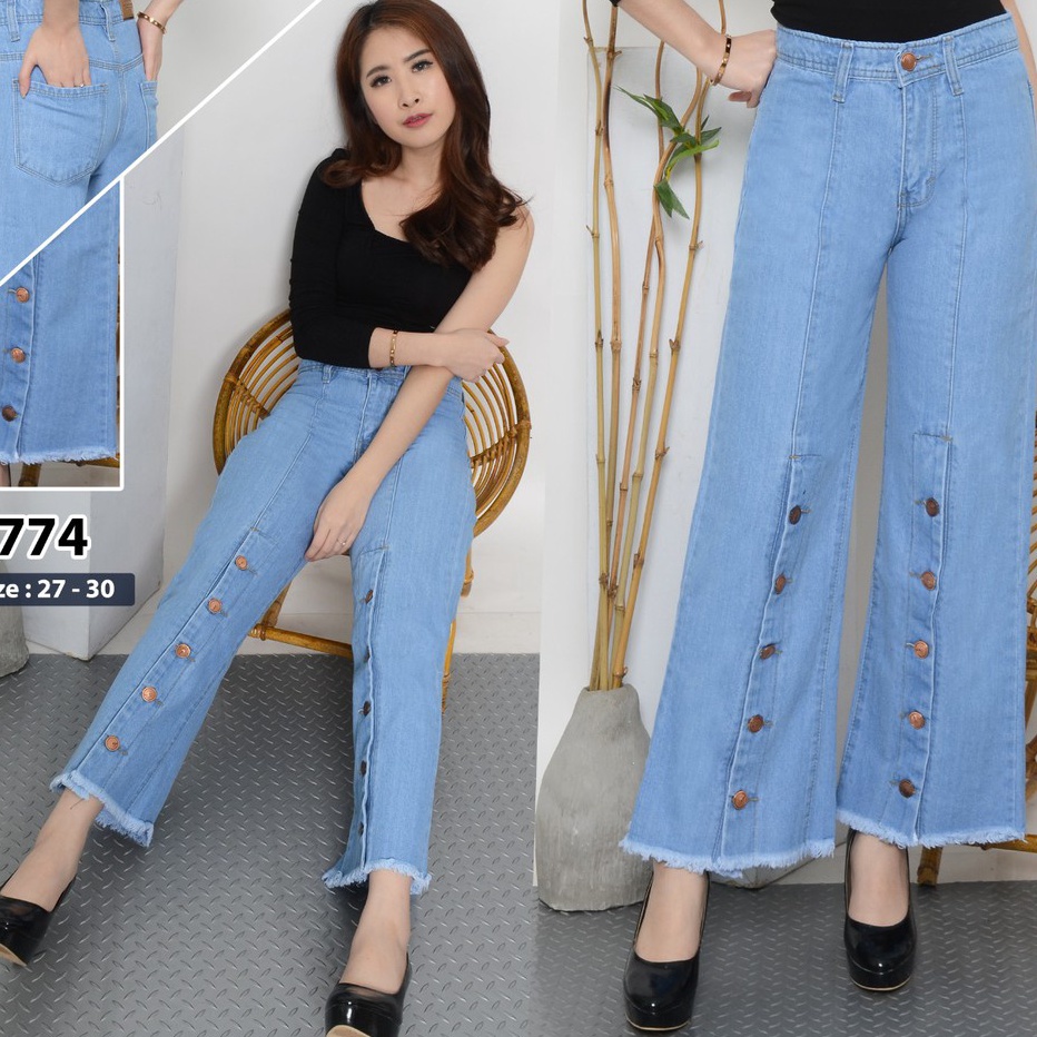 Terbaru  Bisa COD  Asia Mode Celana Jeans Kulot Belah Depan Kancing 5  Kulot Jeans Belah Bawah Kanci