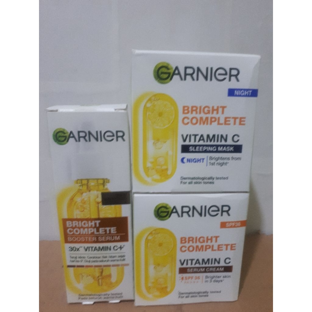 Paket Hemat Garnier Serum Cream Bright Complete Serum 30ml Dan Cream SPF36 Vitamin C moisturizer cre